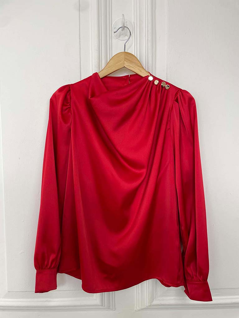 Draped Neck Blouse - Scarlet