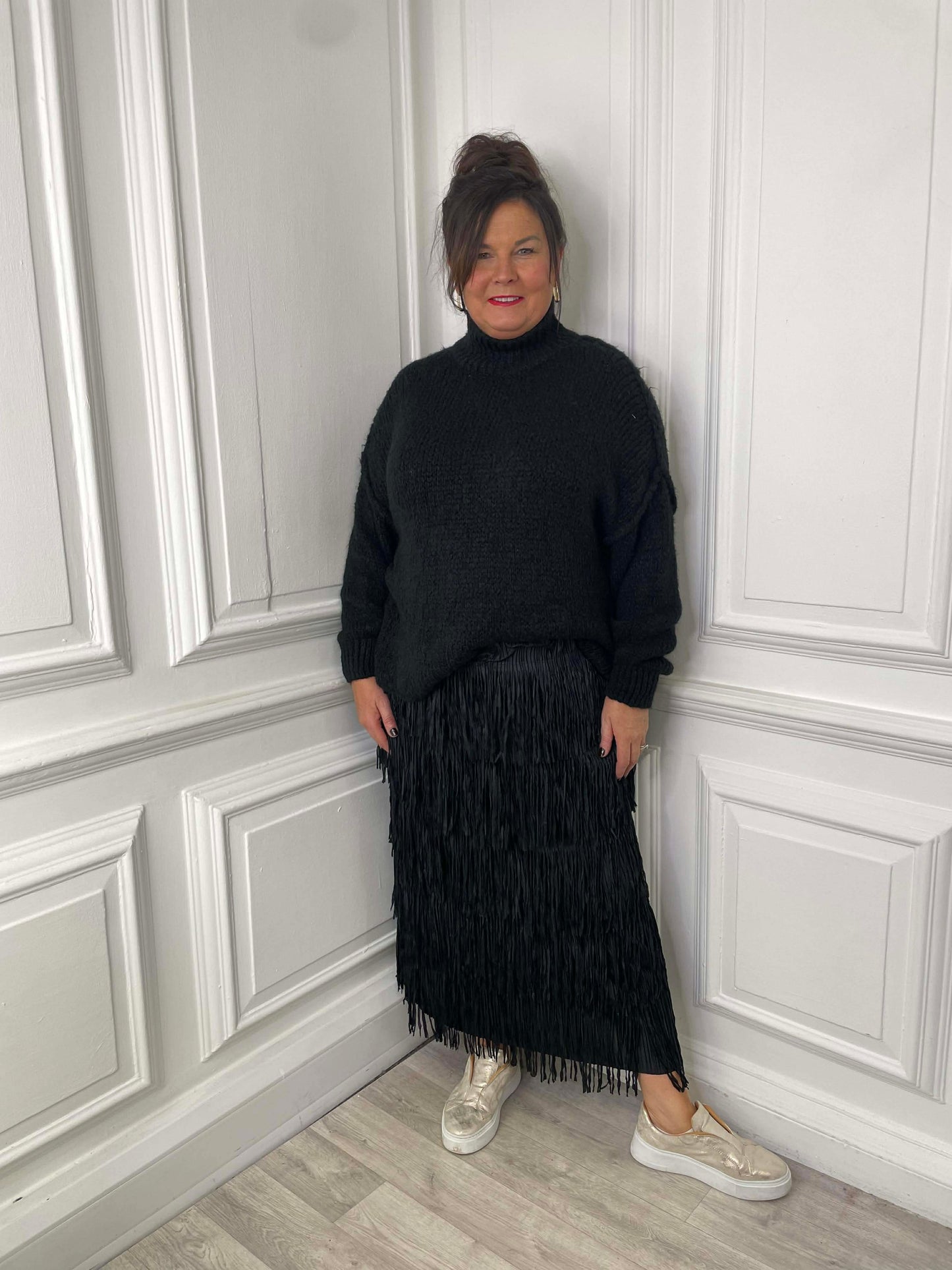 Fringed Layered Skirt - Black