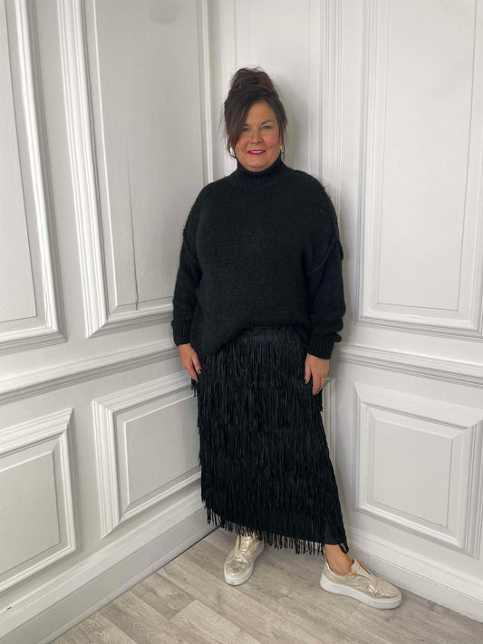 Fringed Layered Skirt - Black