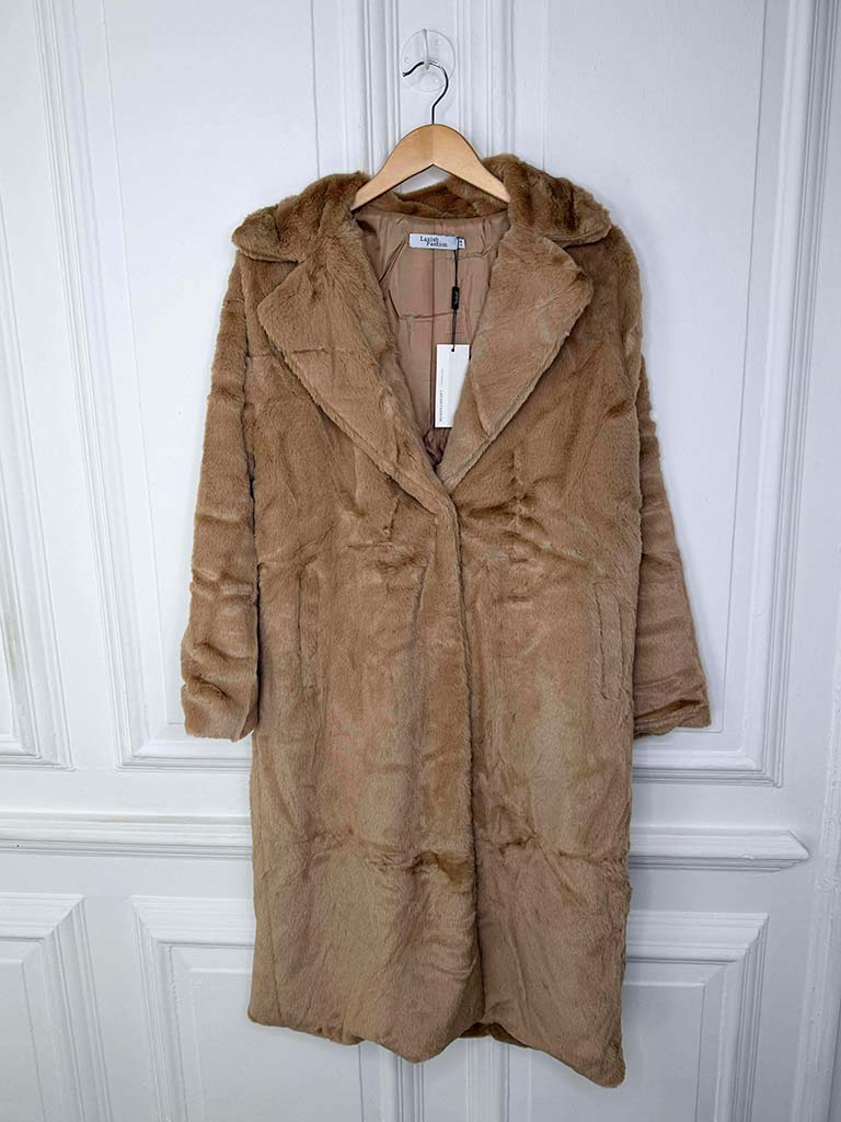 Luxe Faux Fur Long Coat - Camel