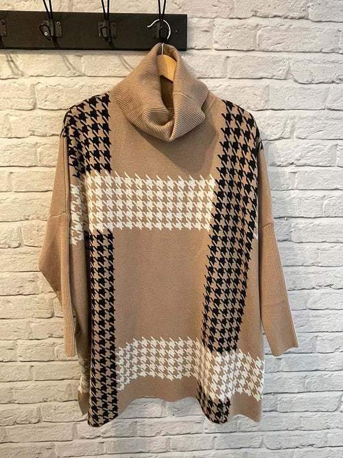Malissa J Dogtooth Polo Knit - Camel