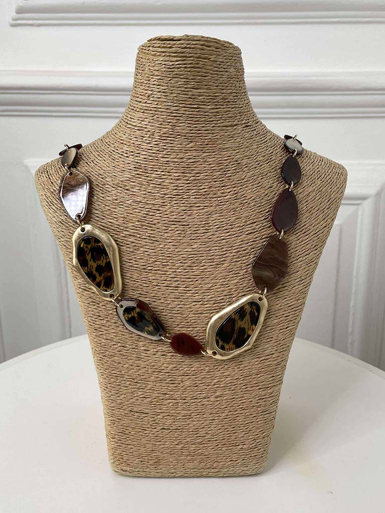 Marble & Animal Print Plate Necklace