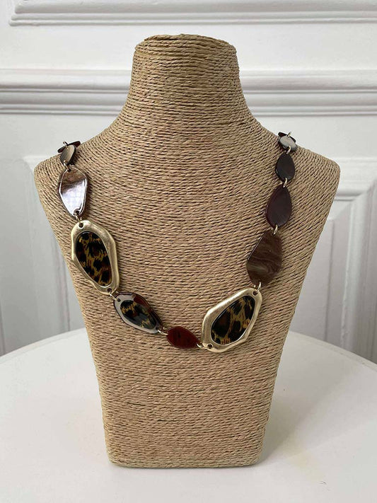 Marble & Animal Print Plate Necklace