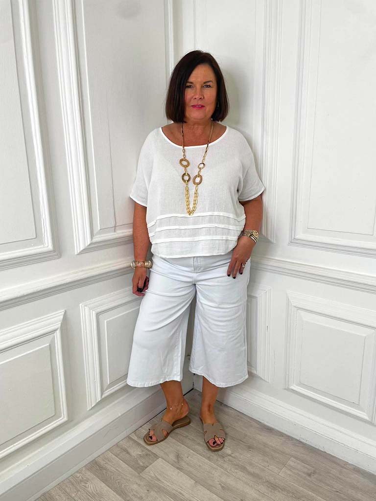 Redberry 3/4 Wide Leg Jeans - White
