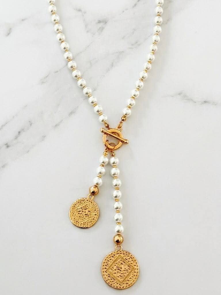 Envy Double Disc Necklace - Pearl & Gold