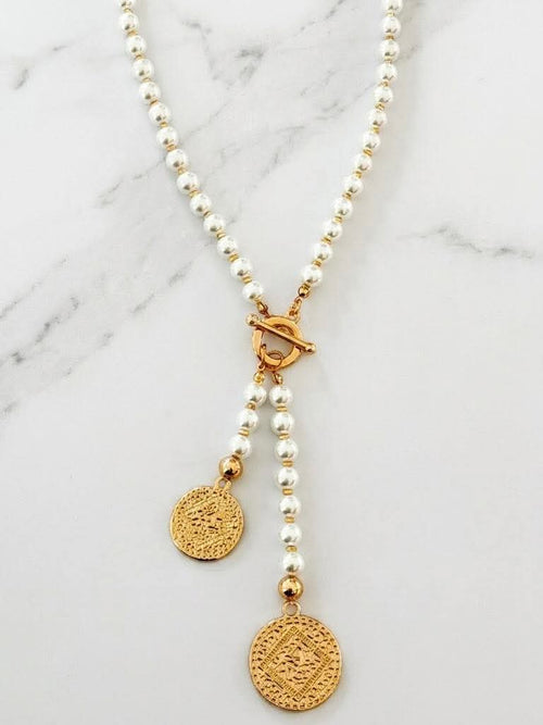 Envy Double Disc Necklace - Pearl & Gold