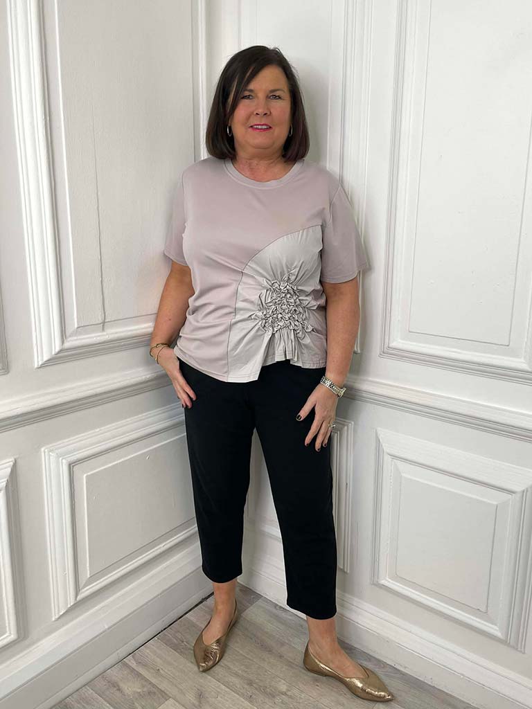 Malissa J Jersey Ruffle Top - Taupe