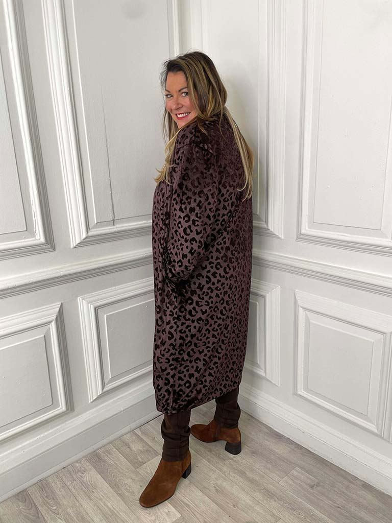 Velvet Long Leopard Jacket - Chocolate