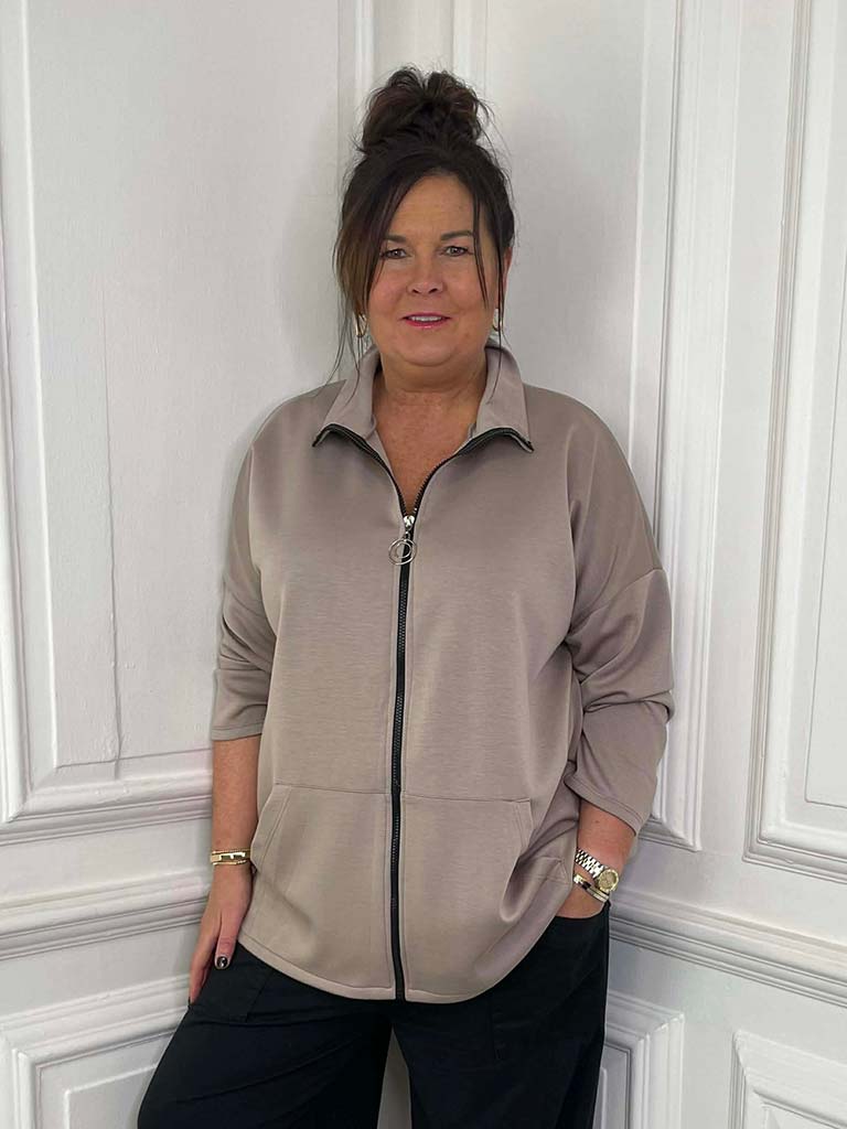 Sports Luxe Zip Up Jacket - Latte