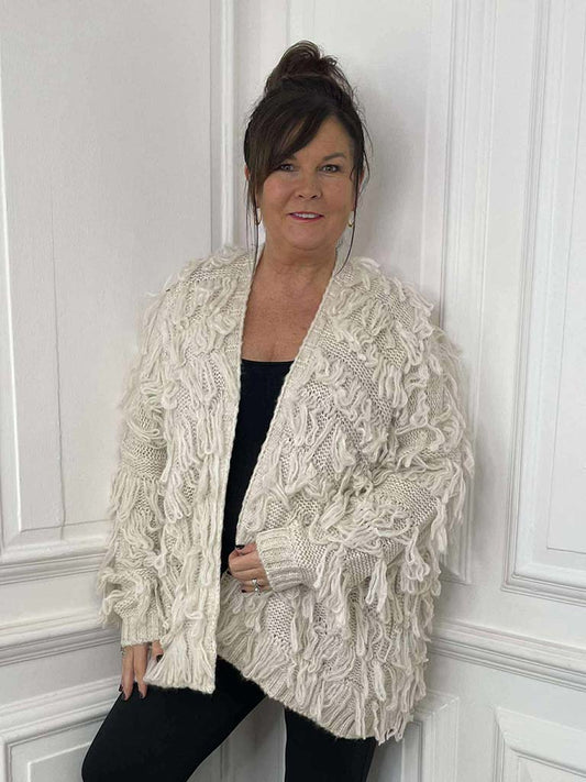 Slouchy Shaggy Cardigan - Stone