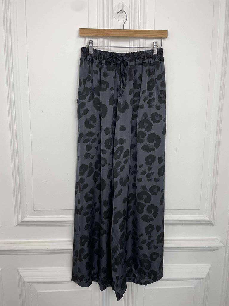 Leopard Silk Mix Palazzos - Slate