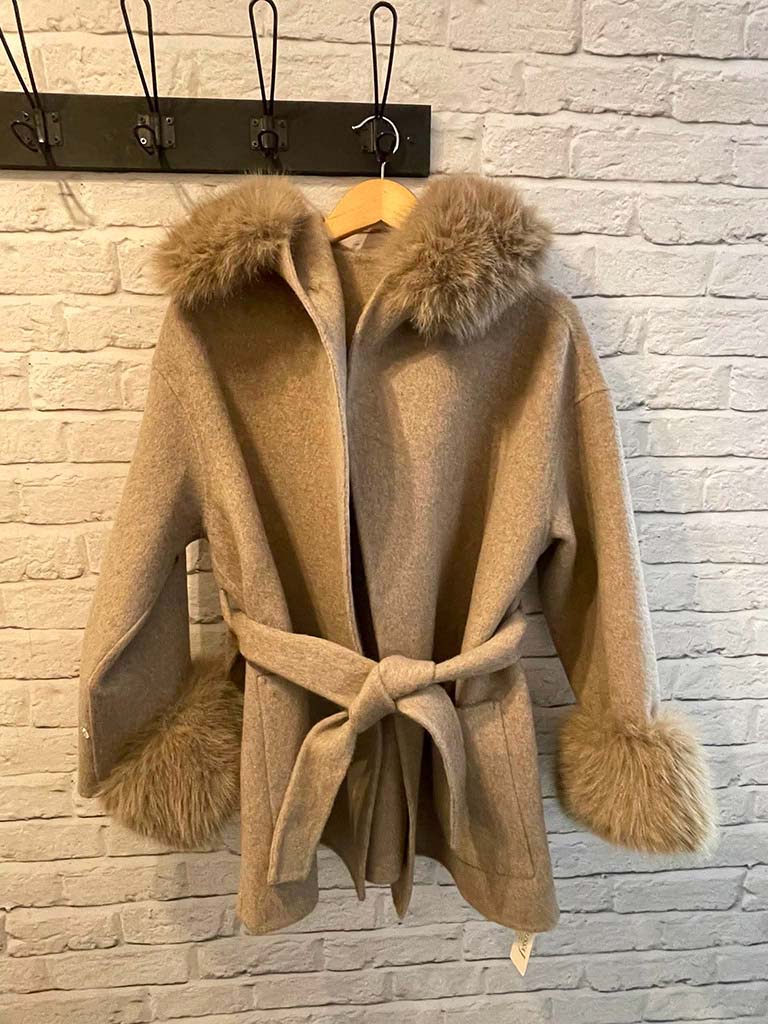 Malissa J Faux Fur Trim Jacket - Stone