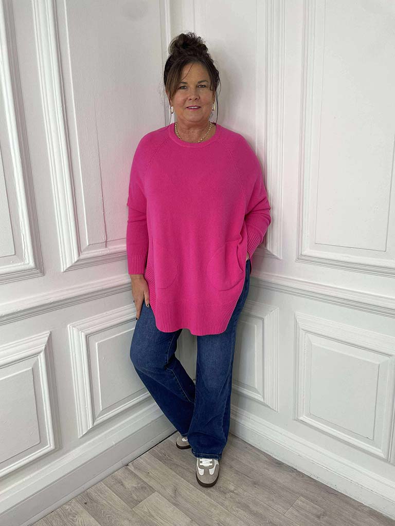 Scooped Pocket Knit - Hot Pink