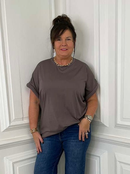 Malissa J Padded Sleeve Tee - Mushroom