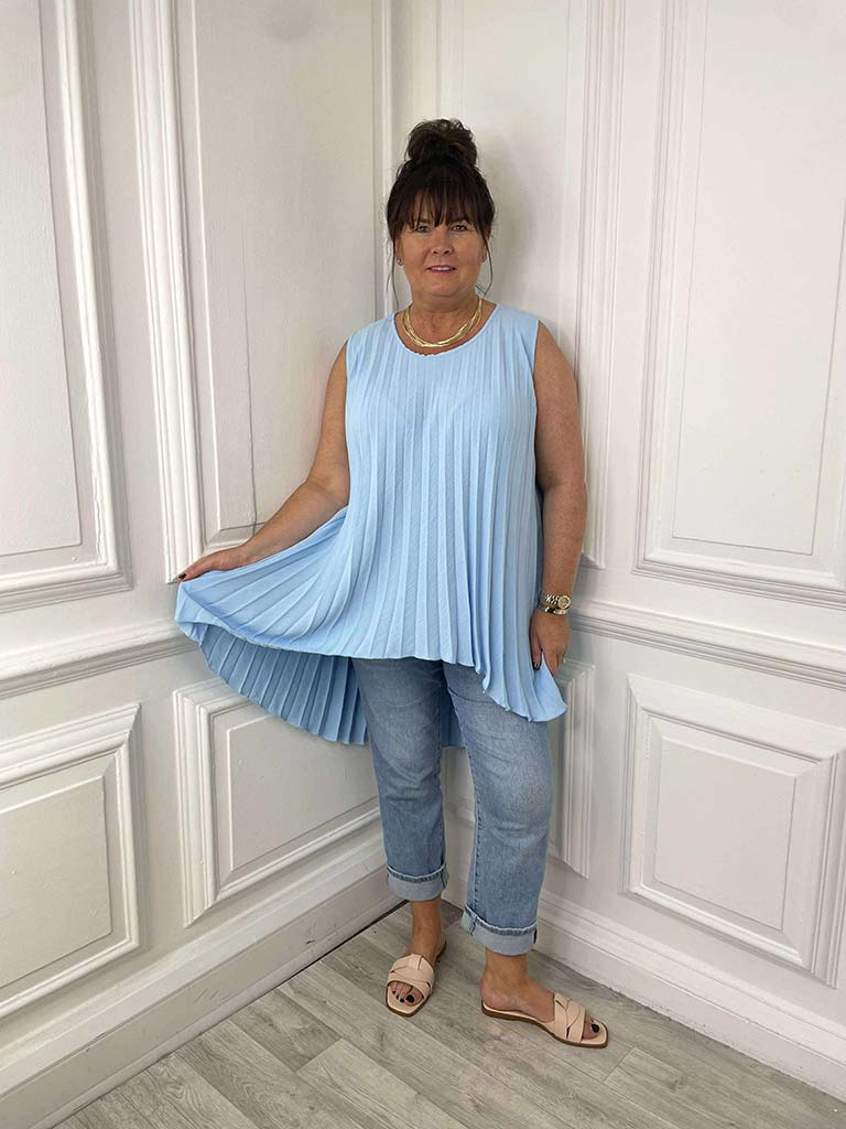 Pleat Dip Back Top - Sky