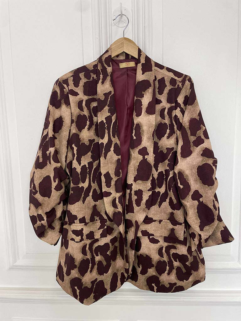 Abstract Animal Print Blazer - Plum