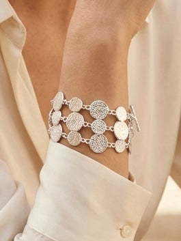 Envy Hammered Disc Bracelet - Silver