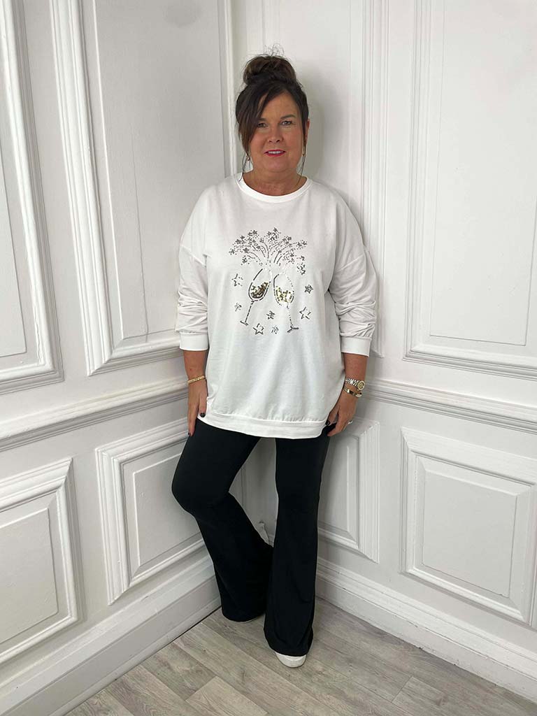 Sequin Champagne Jersey Top - White