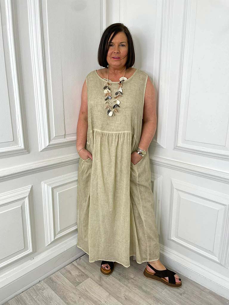 Two Piece Cotton Dress & Long Jacket - Vintage Sand