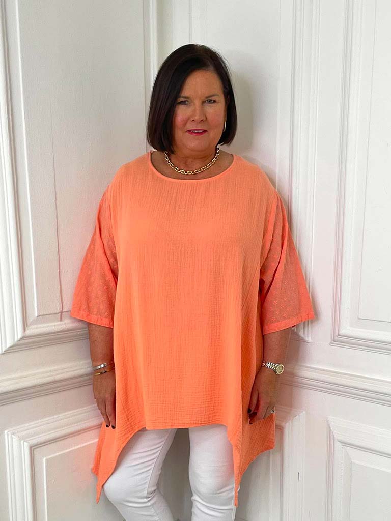 Ditsy Floral Sleeve Seersucker Top - Apricot