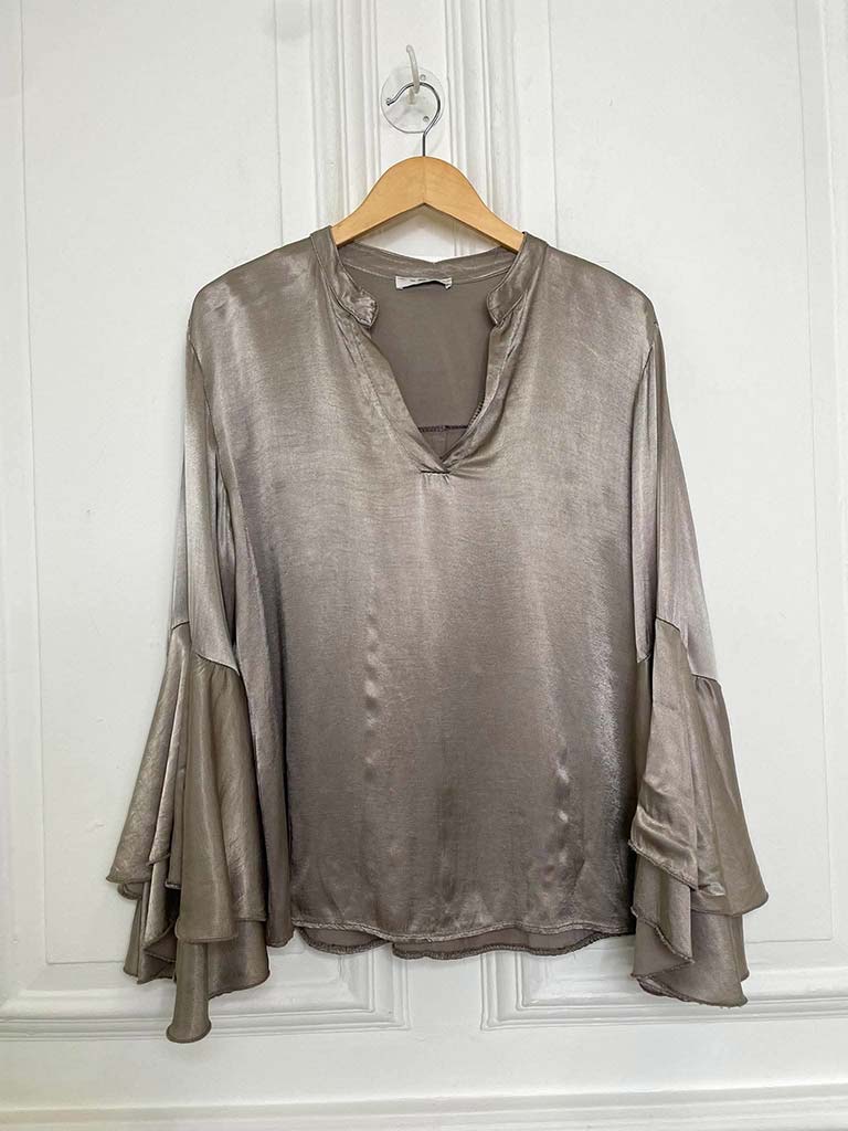 Silk Feel Bell Sleeve Blouse - Mink