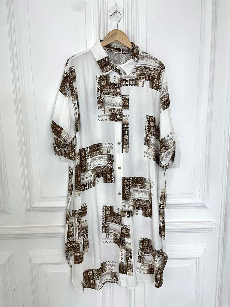 Mosaic Tile Shirt Dress - Chocolate
