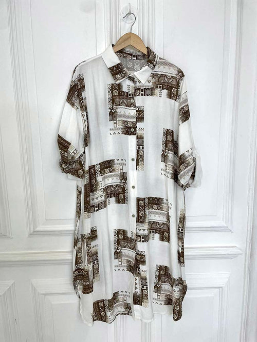 Mosaic Tile Shirt Dress - Chocolate