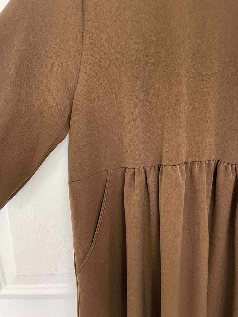 Gold Brooch Smock Midaxi Dress - Fudge