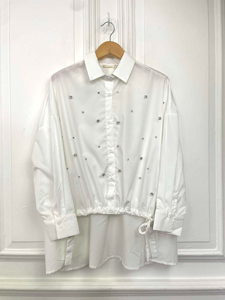 Malissa J Diamanté Drawstring Hem Shirt - White