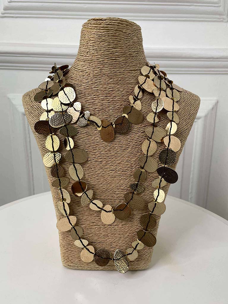 Multi Strand Disc Necklace - Black & Gold