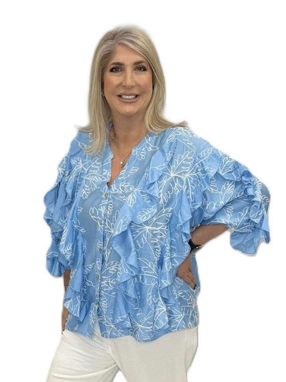 Malissa J Ruffle Sleeve Shirt - Blue