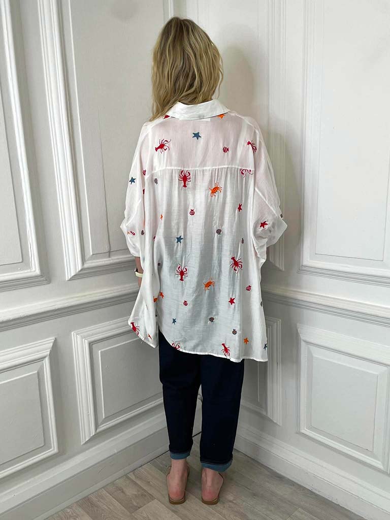 Ocean Embroidered Artist Shirt - White