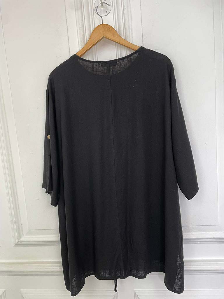 Two Pocket Drawstring Top - Black