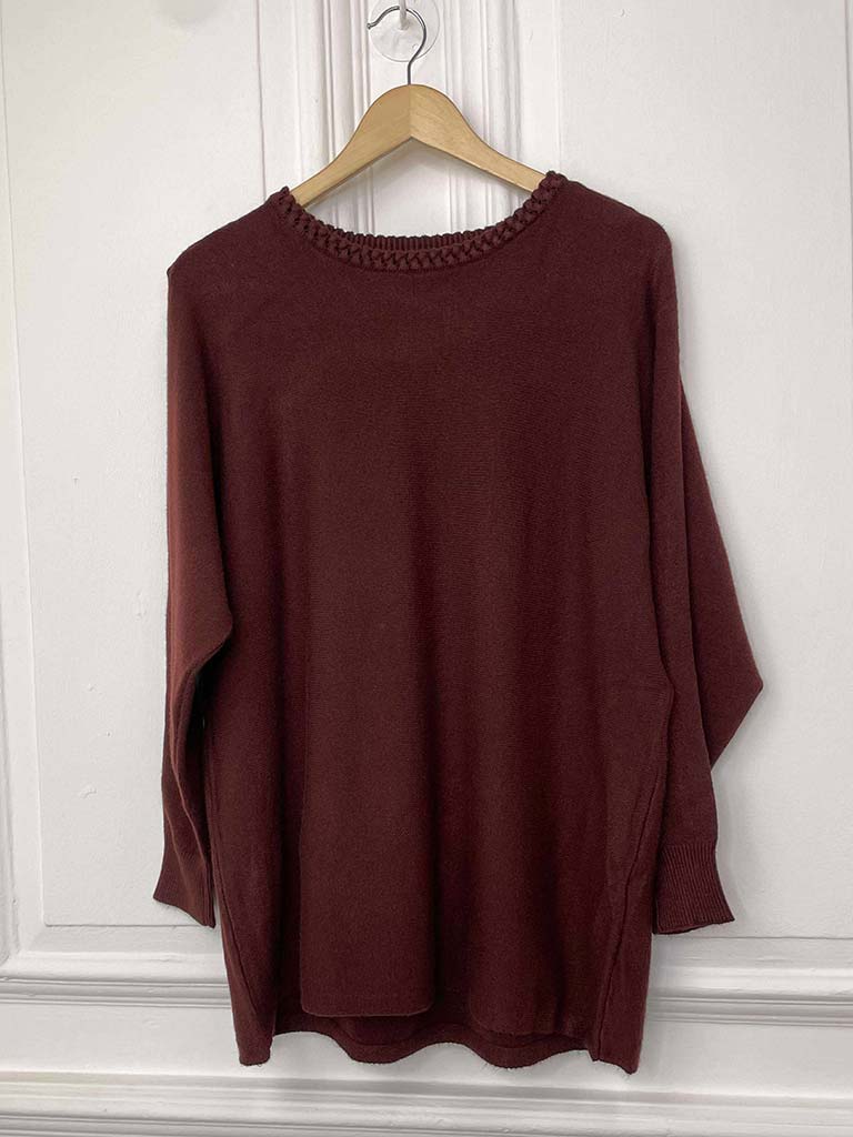 Braided Neckline Knit - Burgundy