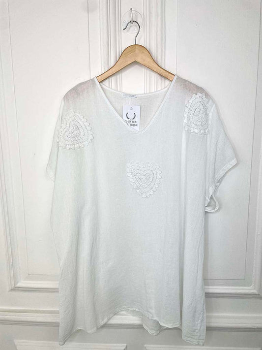 Crochet Heart Top - White