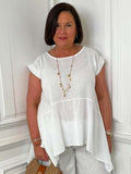 Linen Mix Cap Sleeve Top - White