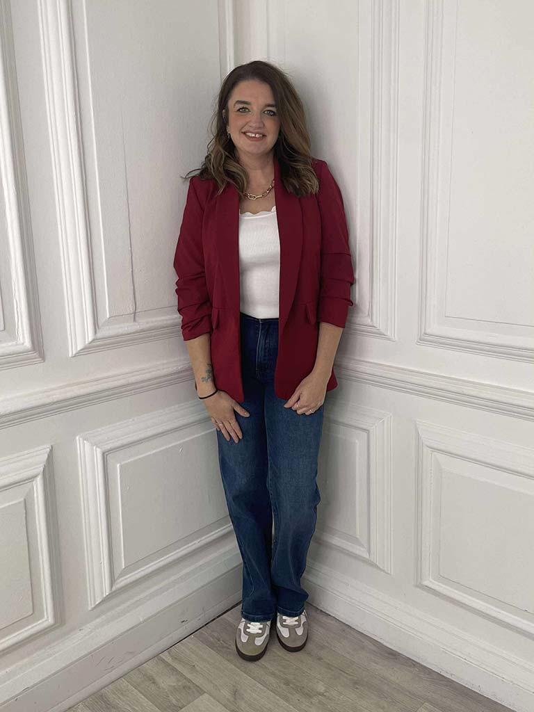 Ruched Sleeve Blazer - Merlot