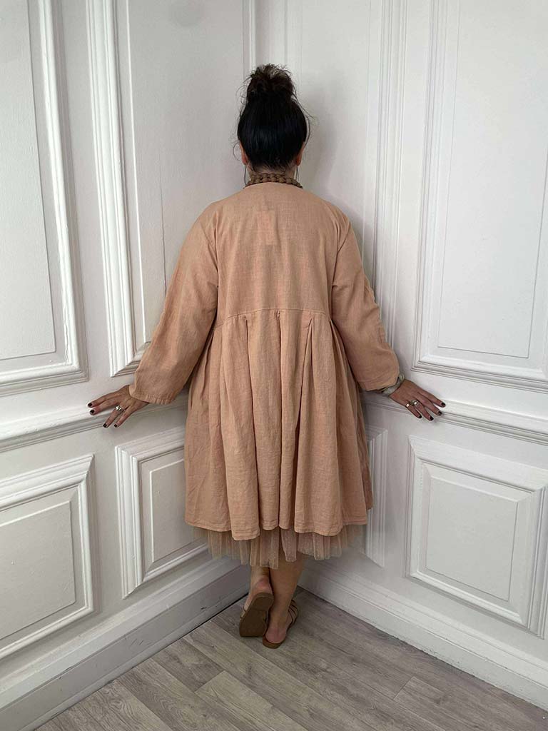 Linen Smock Dress - Pesca
