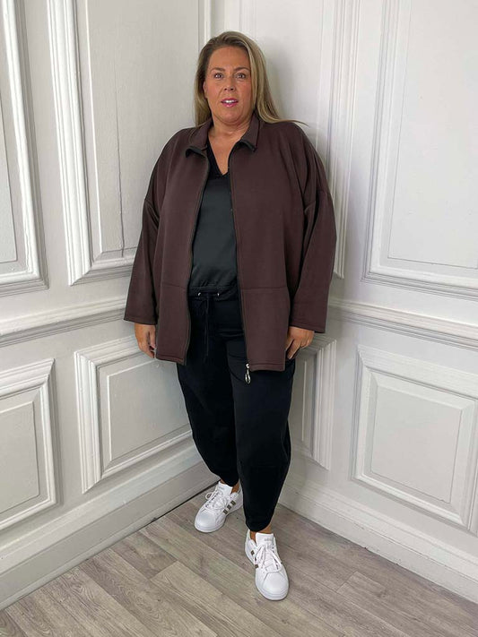 Sports Luxe Zip Up Jacket - Chocolate