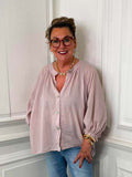 Grandad Collar Cotton Shirt - Blush