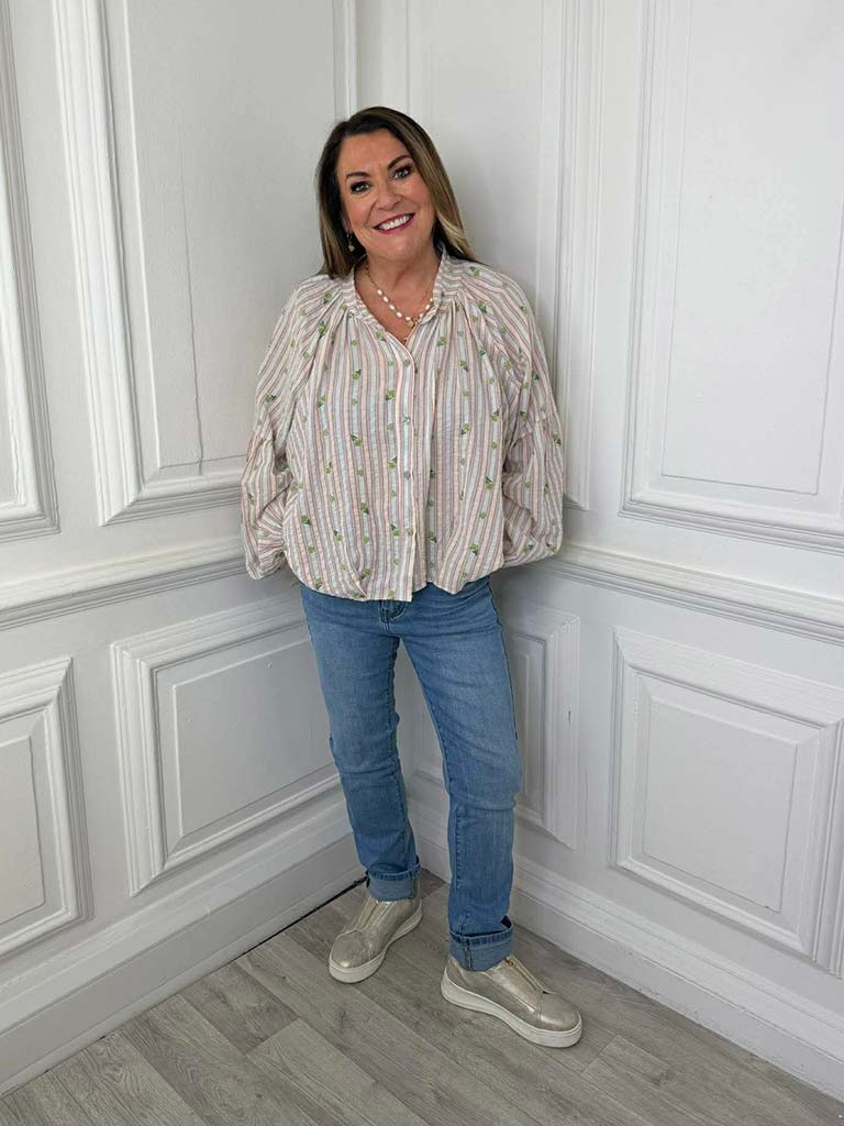 Vintage Rose Stripe Shirt - Strawberry Sky