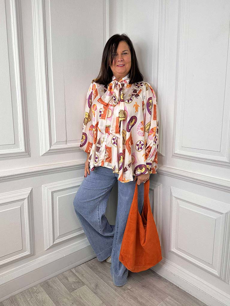 Tahiti Pussybow Blouse - Sunset