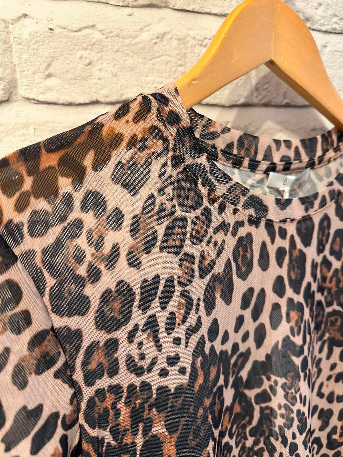 Print Mesh Layering Top - Natural Leopard