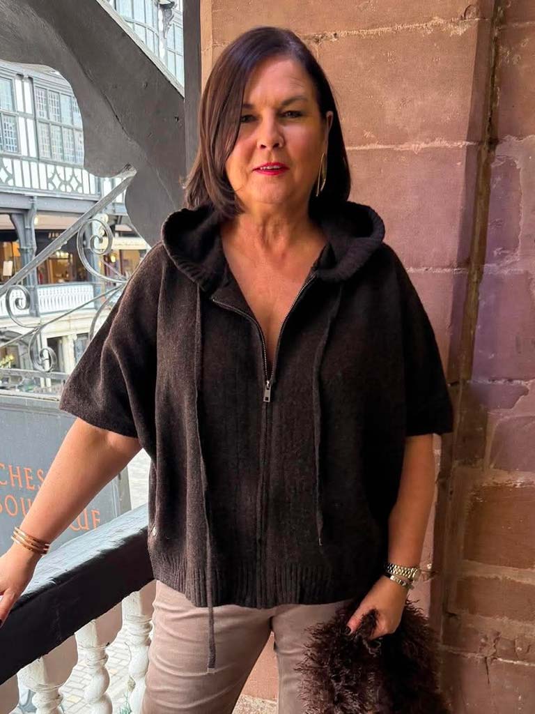Malissa J Hooded Zipped Knit - Chocolate