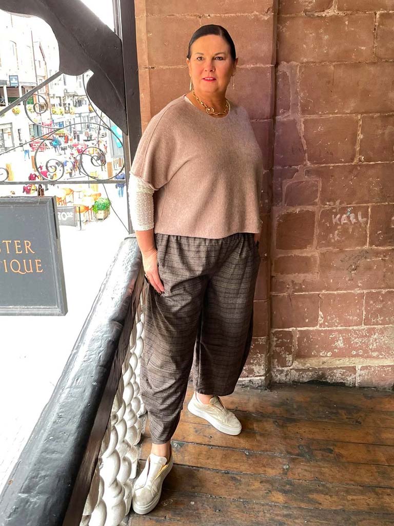 Plaid Cocoon Trousers - Brown Mix