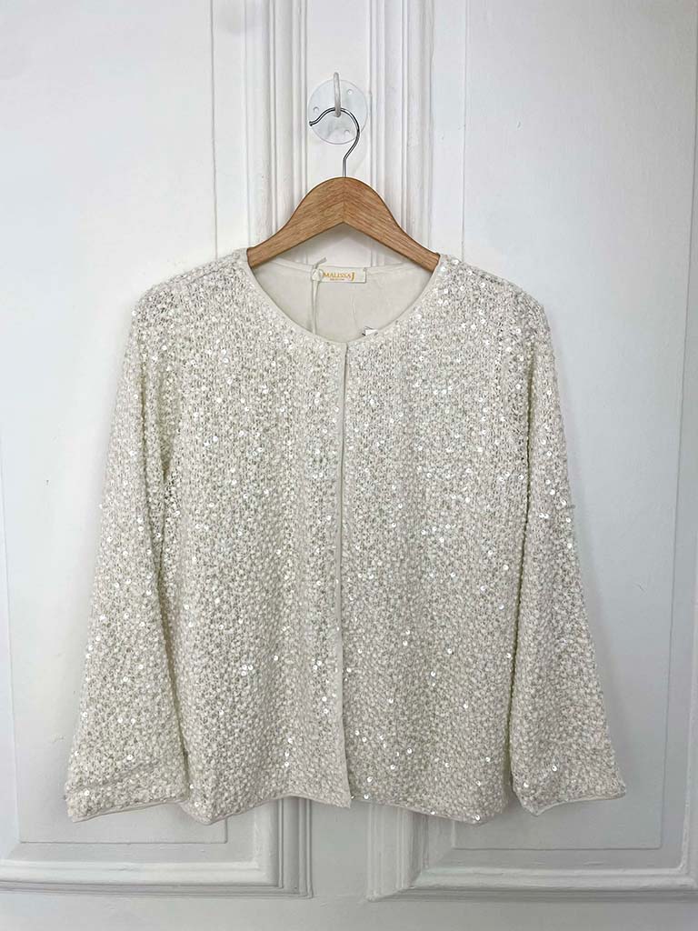 Malissa J Textured Sequin Cardigan - Cream