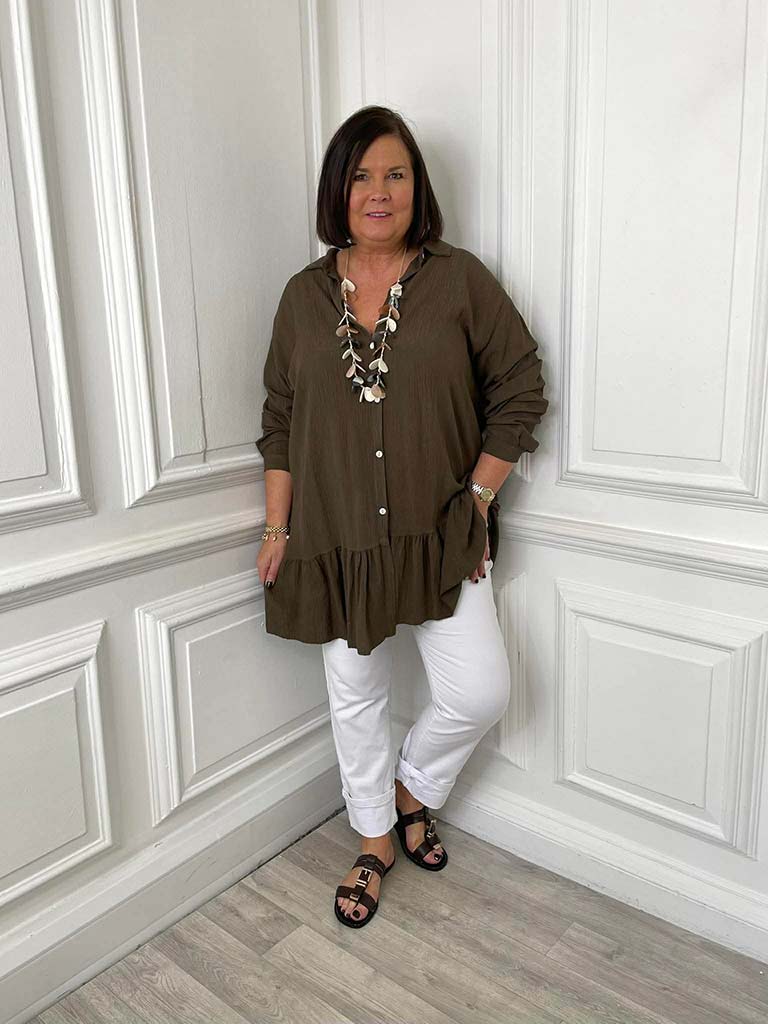 Drop Peplum Shirt Dress - Chocolate