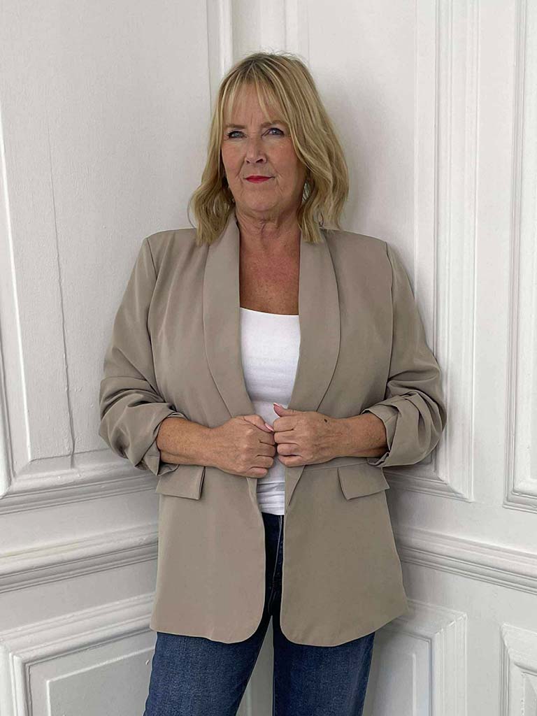 Ruched Sleeve Blazer - Pebble