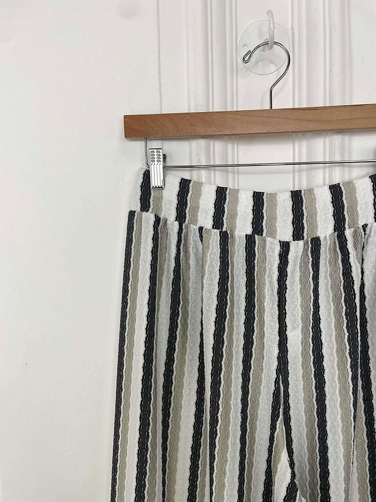 Textured Stripe Wide Leg Trousers - Natural