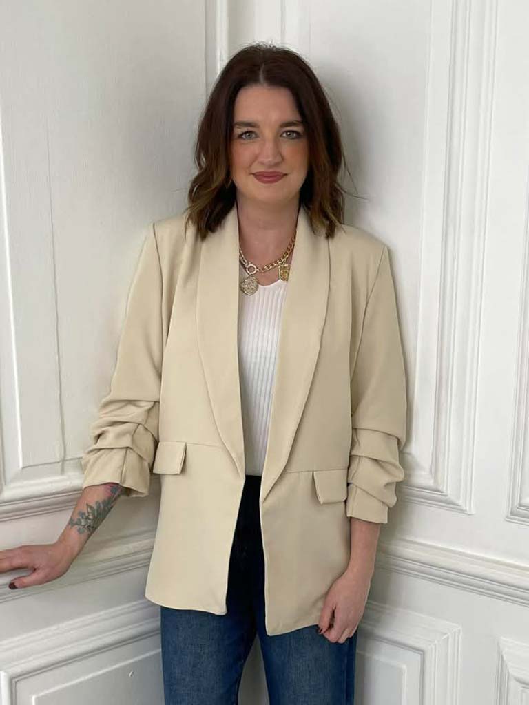 Ruched Sleeve Blazer - Stone